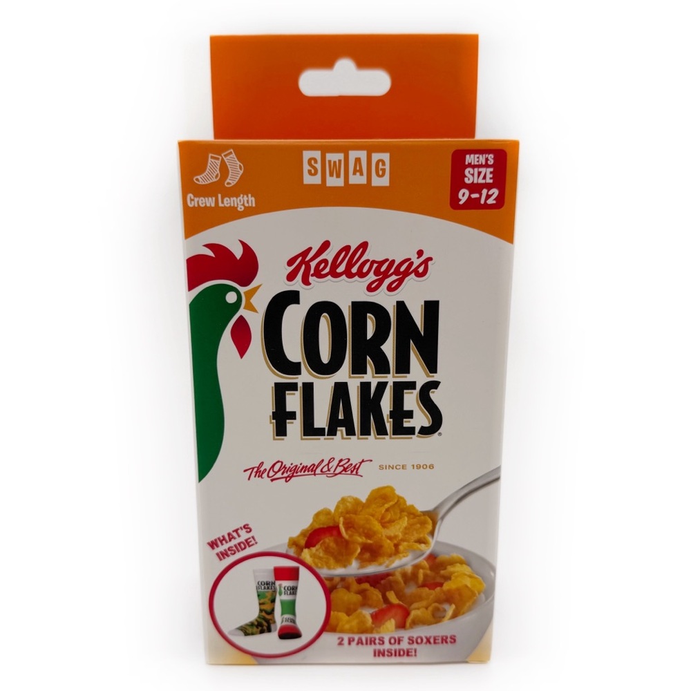 Kellogg’s Corn Flakes Cereal Crew Socks Mens Fun Gift Set 2 Pairs New NWT